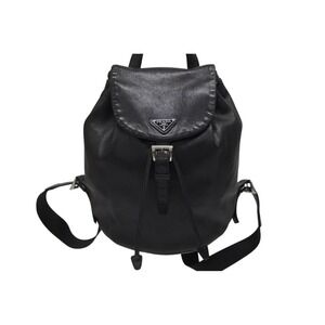 Prada plate leather logo daypack backpack triangle black